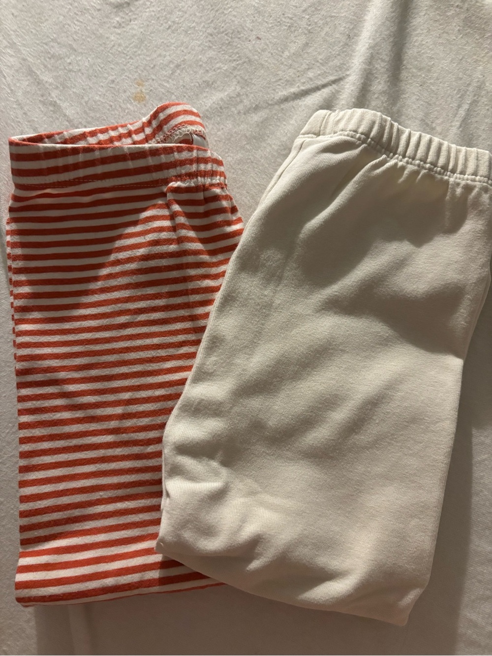 Hanna Andersson Orange-White Striped and Cream Solid Kids Leggings